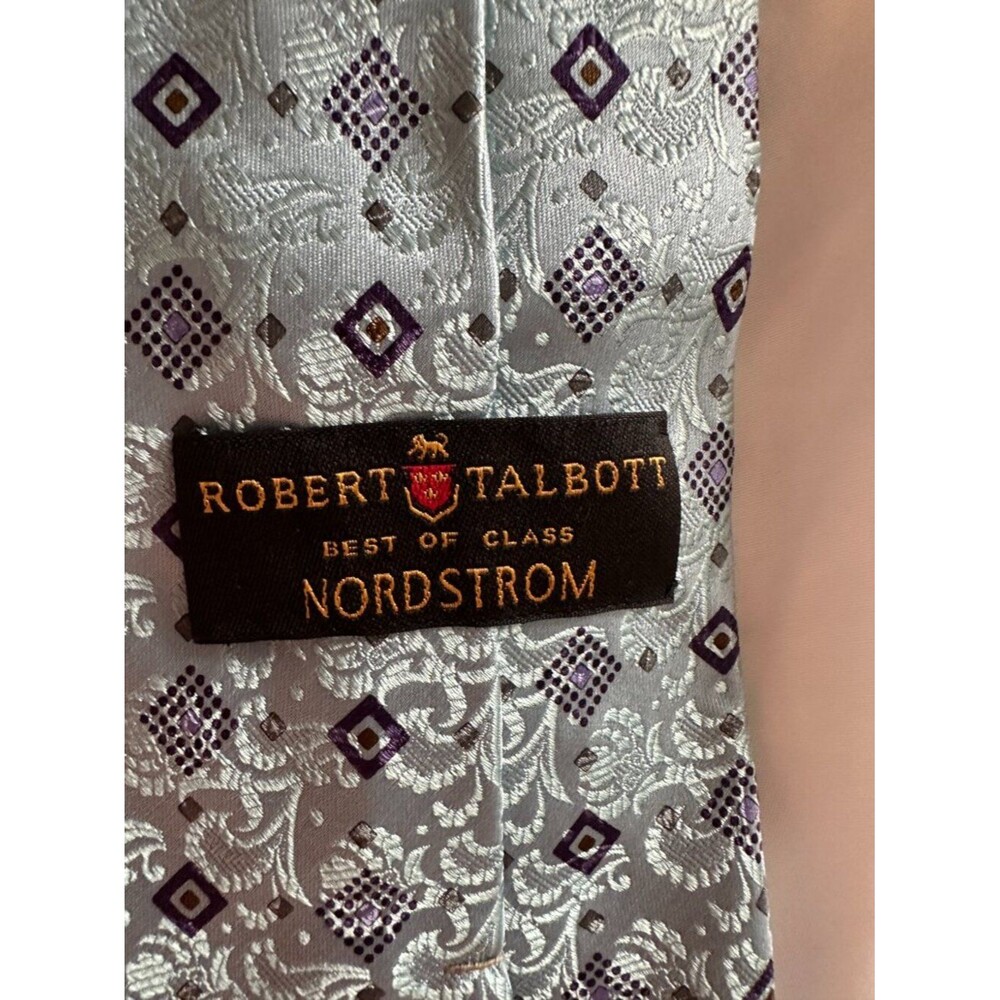 New Robert Talbott Nordstrom 100% Silk Tie Blue Paisley Geometric Classic Luxury - Picture 9 of 13